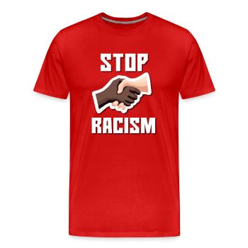 Stop au racisme Poignée de main Blanc - T-shirt bio Premium Homme - rouge - Devant - Damien (186cm)