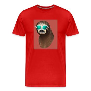 Cooles Comic-Porträt eines Faultiers mit Sonnenbrille - Männer Premium Bio T-Shirt - Rot - Vorne - Damien (186cm)