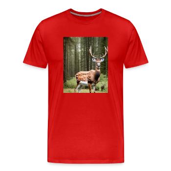 Cool Comic Portrait of a wild fallow deer majestic - Men's Premium Organic T-Shirt - red - Front - Damien (186cm)