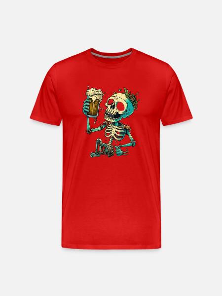 Funny Beer Skeleton - Men's Premium Organic T-Shirt - red