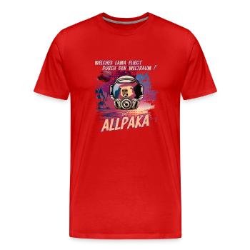 Lustiges Alpaka Lama Weltraum Spruch Comic - Männer Premium Bio T-Shirt - Rot - Vorne - Damien (186cm)
