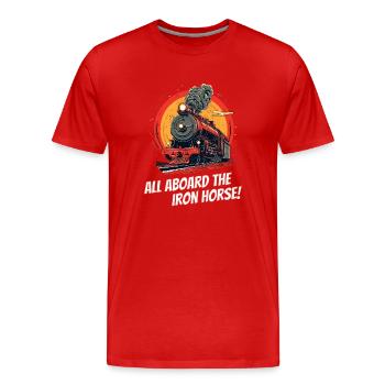 Tous à bord de l’Iron Horse - T-shirt bio Premium Homme - rouge - Devant - Damien (186cm)