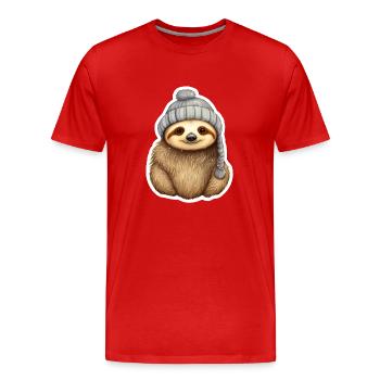 Sloth with winter hat - Men's Premium Organic T-Shirt - red - Front - Damien (186cm)