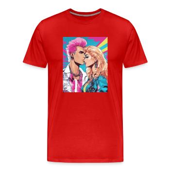 80er-Jahre-Stil - Männer Premium Bio T-Shirt - Rot - Vorne - Damien (186cm)