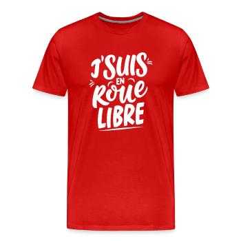 J'suis en roue libre - T-shirt bio Premium Homme - rouge - Devant - Damien (186cm)