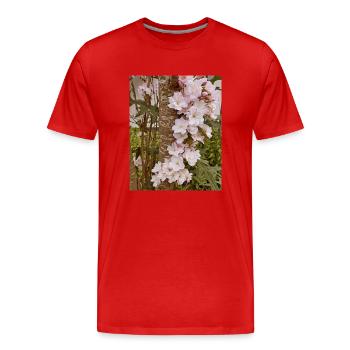 Zarte Kirschblüten auf Baumstamm - Männer Premium Bio T-Shirt - Rot - Vorne - Damien (186cm)