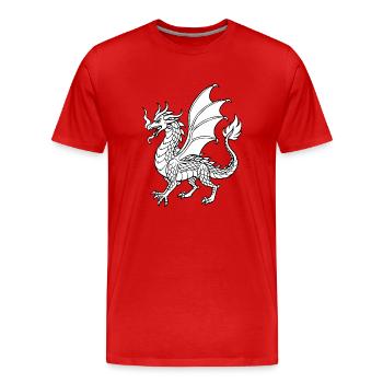 a detailed lineart of a majestic dragon with intri - Men's Premium Organic T-Shirt - red - Front - Damien (186cm)
