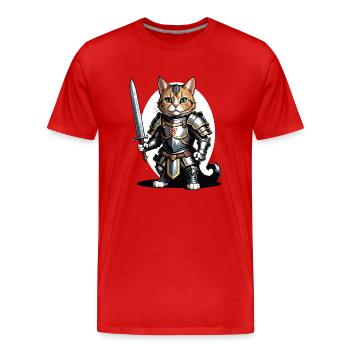 Cat Ritter Knight Katze Geschenk Mittelalter - Männer Premium Bio T-Shirt - Rot - Vorne - Damien (186cm)