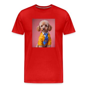 Poodle dog wearing yellow suit and a blue tie - Men's Premium Organic T-Shirt - red - Front - Damien (186cm)