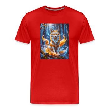 Eleganter mehrschwänziger Kitsune mit leuchtendem Fuchsfeuer - Männer Premium Bio T-Shirt - Rot - Vorne - Damien (186cm)