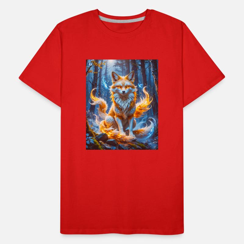Elegant multi-tailed Kitsune with glowing foxfire Men's Premium Organic T-Shirt