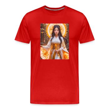 Amaterasu Déesse du soleil rayonnante en kimono blanc avec - T-shirt bio Premium Homme - rouge - Devant - Damien (186cm)