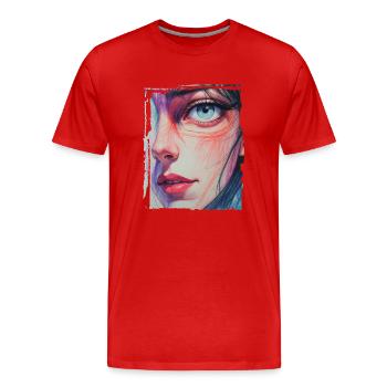 Close-up Portrait with Blue Eyes drawing - Men's Premium Organic T-Shirt - red - Front - Damien (186cm)