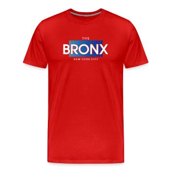 Texte de la ligne d’horizon du Bronx en dégradé bleu - T-shirt bio Premium Homme - rouge - Devant - Damien (186cm)