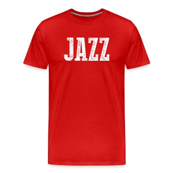 Jazz Distressed Typography Tee - Men's Premium Organic T-Shirt - red - Front - Damien (186cm)