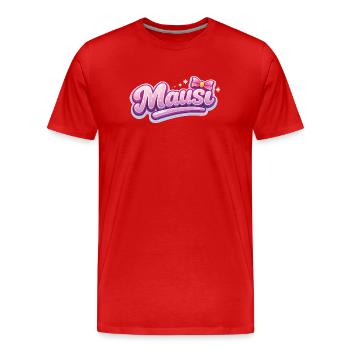 Mäusi Pink Logo mit Schleife - Männer Premium Bio T-Shirt - Rot - Vorne - Damien (186cm)