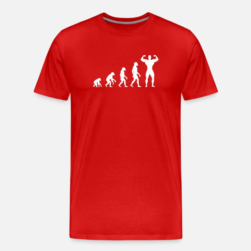 Evolution vom Urmenschen zum Muskelprotz - Männer Premium Bio T-Shirt - Rot