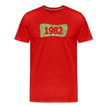 1982 - Männer Premium Bio T-Shirt - Rot - Vorne - Damien (186cm)
