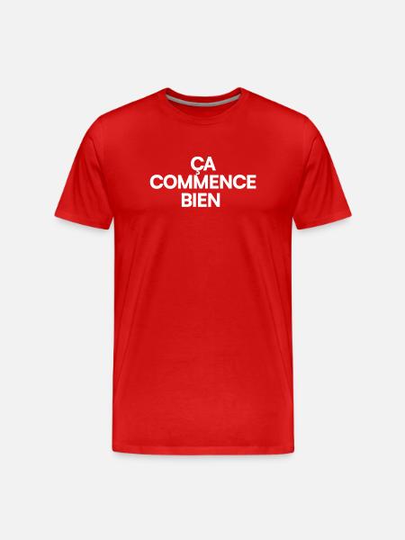 ÇA COMMENCE BIEN | Expression humour minimal - T-shirt bio Premium Homme - rouge