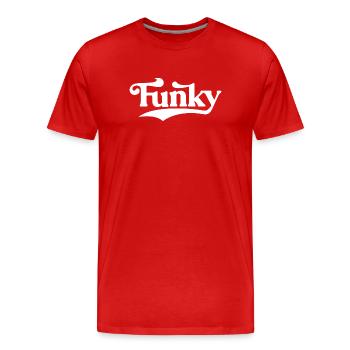 Logo rétro Funky Script - T-shirt bio Premium Homme - rouge - Devant - Damien (186cm)