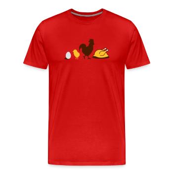 un oeuf, un poulet, un coq et une poule Evolution - T-shirt bio Premium Homme - rouge - Devant - Damien (186cm)