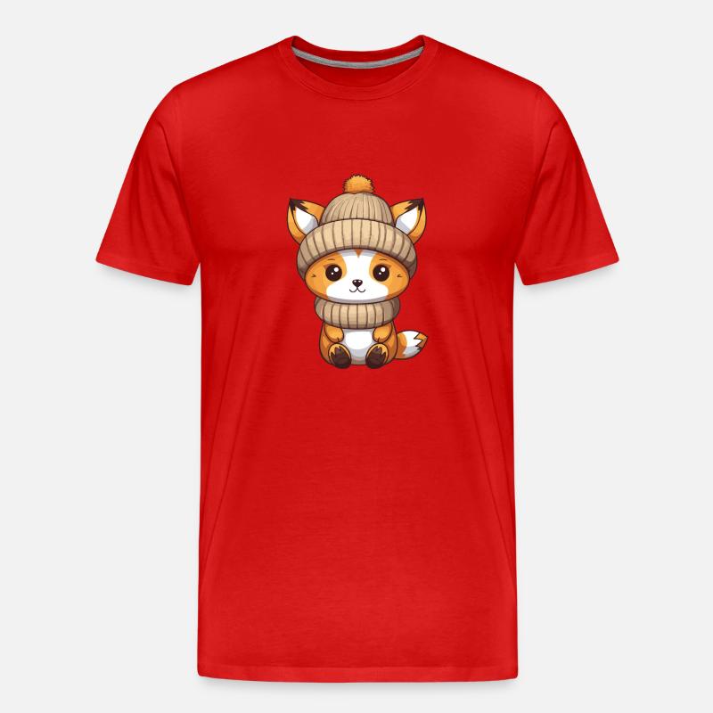 Fuchs Winter Comic - Männer Premium Bio T-Shirt - Rot