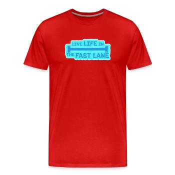La vie dans la piscine flottante à toute vitesse, drôle de diction - T-shirt bio Premium Homme - rouge - Devant - Damien (186cm)