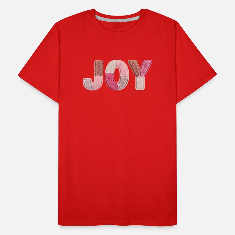 Joy Patchwork Pink Fabric Lettering Handmade Men's Premium Organic T-Shirt