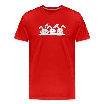 Trio de lapins heureux - T-shirt bio Premium Homme - rouge - Devant - Damien (186cm)