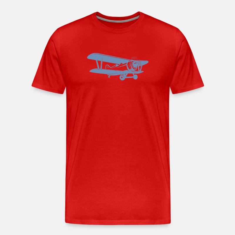 Doppeldecker Pilot Retro Minimalistisch - Männer Premium Bio T-Shirt - Rot