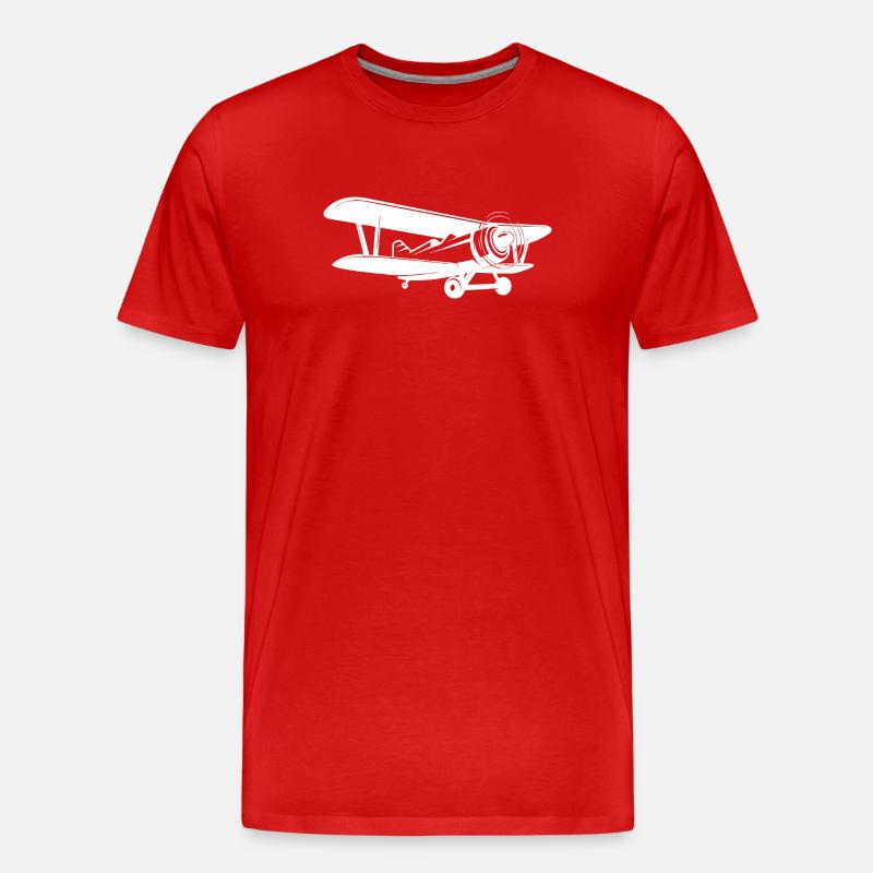 Doppeldecker Pilot Retro Minimalistisch - Männer Premium Bio T-Shirt - Rot