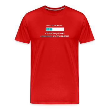 Veuillez patienter mes conneries se rechargent - T-shirt bio Premium Homme - rouge - Devant - Damien (186cm)