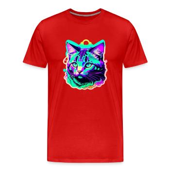 bunte Katze - Männer Premium Bio T-Shirt - Rot - Vorne - Damien (186cm)
