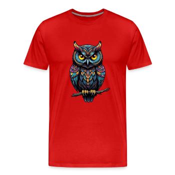 Dekorative Eule sitzt auf einem Ast - Männer Premium Bio T-Shirt - Rot - Vorne - Damien (186cm)