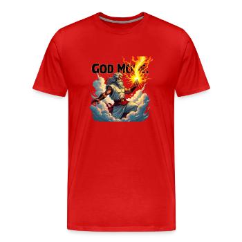 God Mode - Zeus throws lightning in the clouds - Men's Premium Organic T-Shirt - red - Front - Damien (186cm)