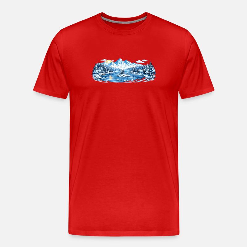Winterliche Berglandschaft am See - Männer Premium Bio T-Shirt - Rot
