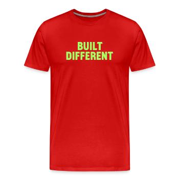 Built Different Neon Tee - Men's Premium Organic T-Shirt - red - Front - Damien (186cm)