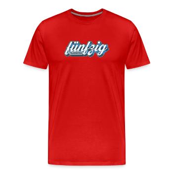 Moosach fünfzig Retro fuenfzig 50 München Minga   - Männer Premium Bio T-Shirt - Rot - Vorne - Damien (186cm)