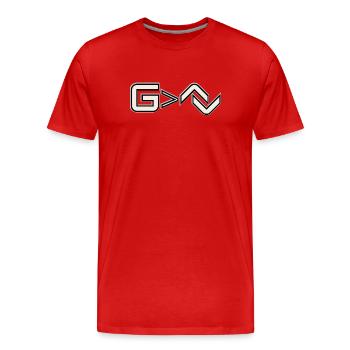 God Is Greater Symbol | Minimal Faith - Men's Premium Organic T-Shirt - red - Front - Damien (186cm)