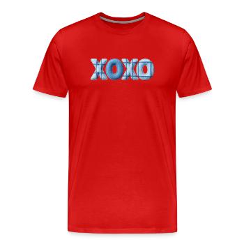 Look patchwork XOXO avec look tissu - T-shirt bio Premium Homme - rouge - Devant - Damien (186cm)