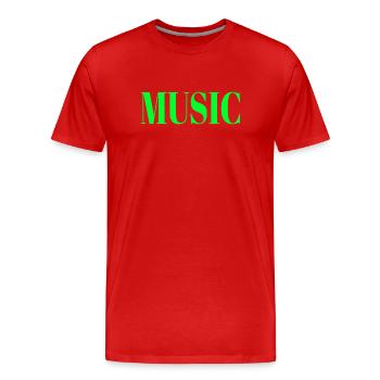 Rhythmische Notenbewegung auf Schwarz - Männer Premium Bio T-Shirt - Rot - Vorne - Damien (186cm)