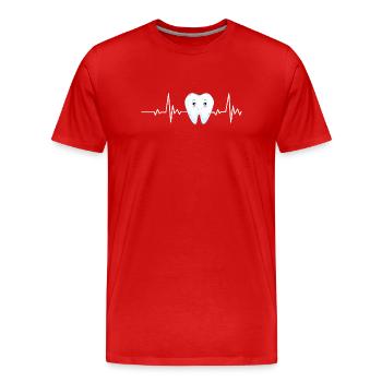 Lächelnder Zahn mit Pulslinie - Männer Premium Bio T-Shirt - Rot - Vorne - Damien (186cm)