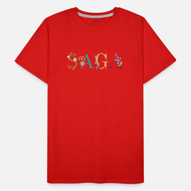 Le nom de SAGA est décoré de fleurs T-shirt bio Premium Homme