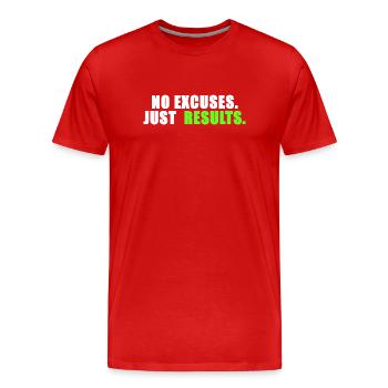No excuses. Just results. - Men's Premium Organic T-Shirt - red - Front - Damien (186cm)