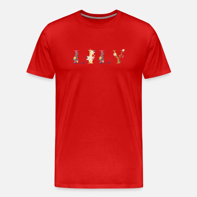 LILY Name mit Blumen geschmückt - Männer Premium Bio T-Shirt - Rot