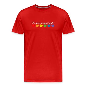 Regenbogenherzchen du bist wunderbar white - Männer Premium Bio T-Shirt - Rot - Vorne - Damien (186cm)