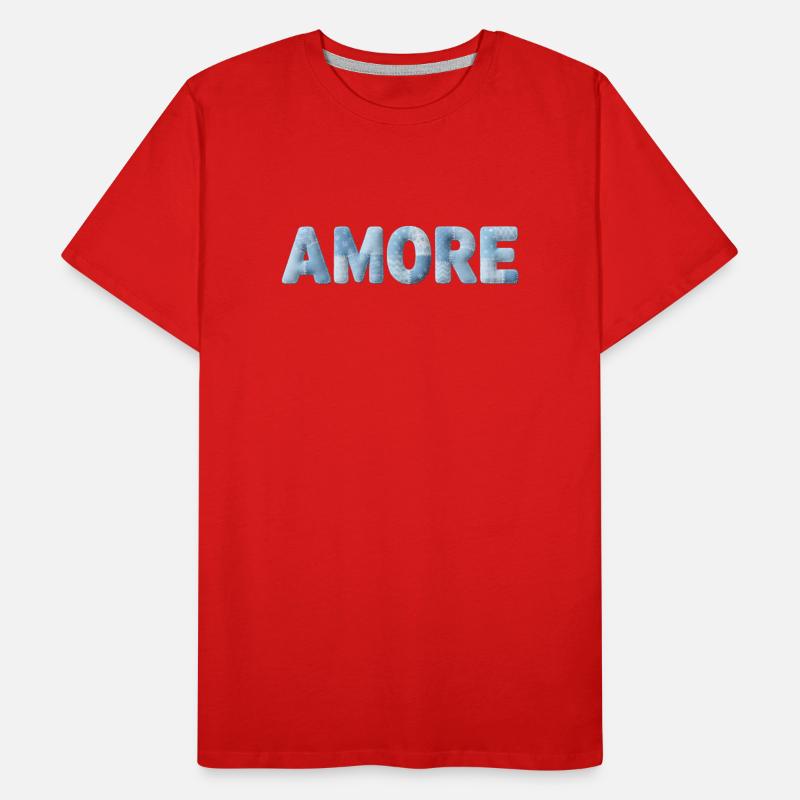 Amore Lettering Patchwork Design Blue T-shirt bio Premium Homme