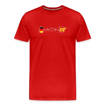 Le battement de cœur de l’Allemagne et de l’Espagne - T-shirt bio Premium Homme - rouge - Devant - Damien (186cm)