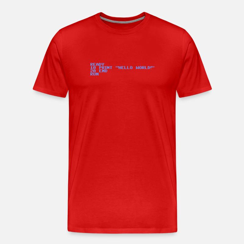 Retro Pixel Hello World - Männer Premium Bio T-Shirt - Rot