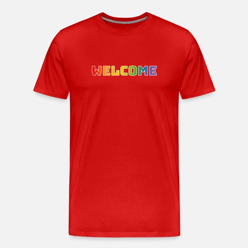 Regenbogen welcome weiss - Männer Premium Bio T-Shirt - Rot